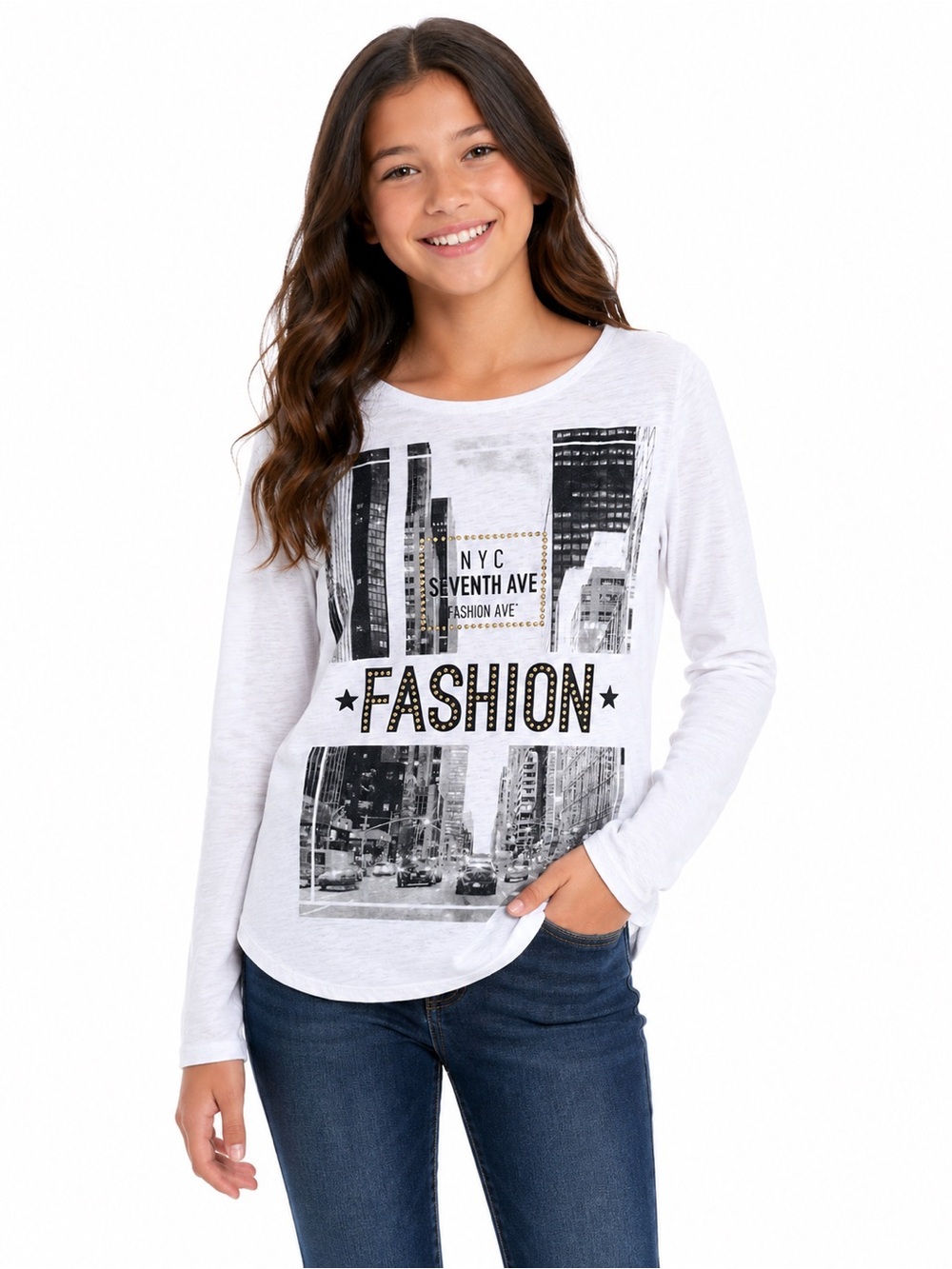 Girls NYC Fashion Graphic Long Sleeve Tee Size XL 14